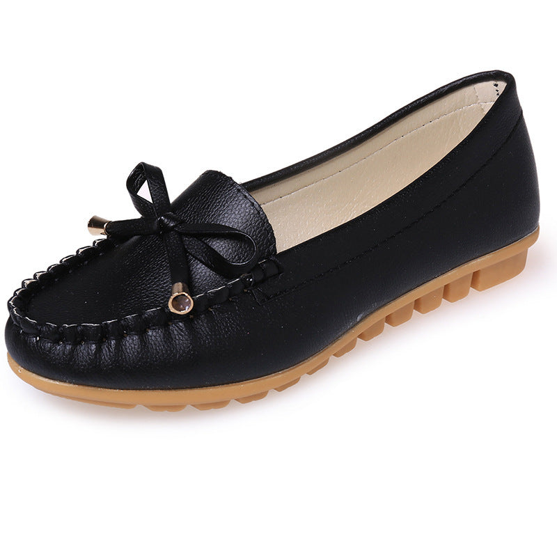 Damen Lederoptik Mokassin-Slipper mit Dekorschleife und profiliertem Gummisohlen-Design Drune