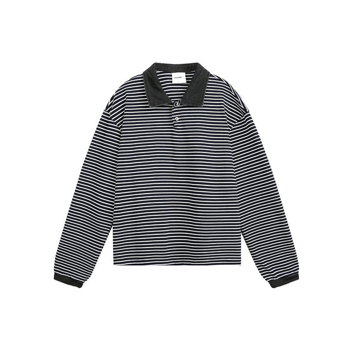 Unisex Relaxed-Rugby-Poloshirt mit Cordkragen und feinem Ringelstrick Drune
