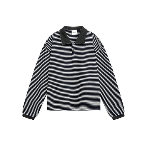 Unisex Relaxed-Rugby-Poloshirt mit Cordkragen und feinem Ringelstrick Drune