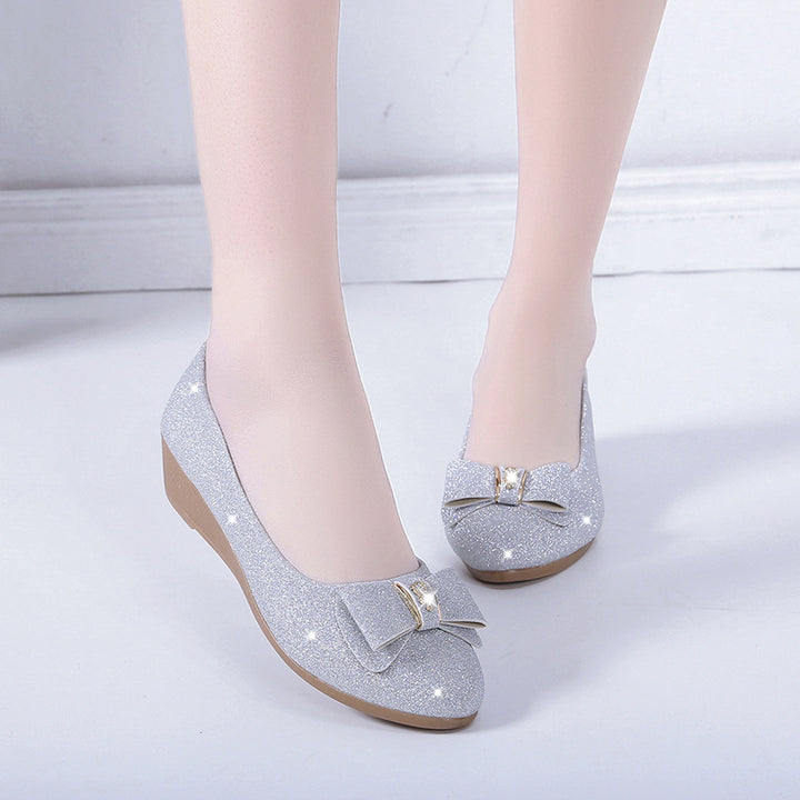 Damen Wedge-Ballerinas mit funkelndem Schleifen-Detail und rutschfester Sohle Drune