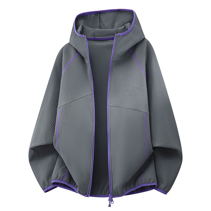 Damen Kapuzenjacke aus atmungsaktivem Waffelstrick mit oversized Schnitt und Reißverschluss Drune