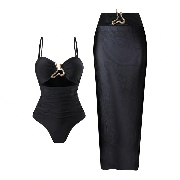 Damen Eleganter Badeanzug mit schickem Wrap-Rock Drune