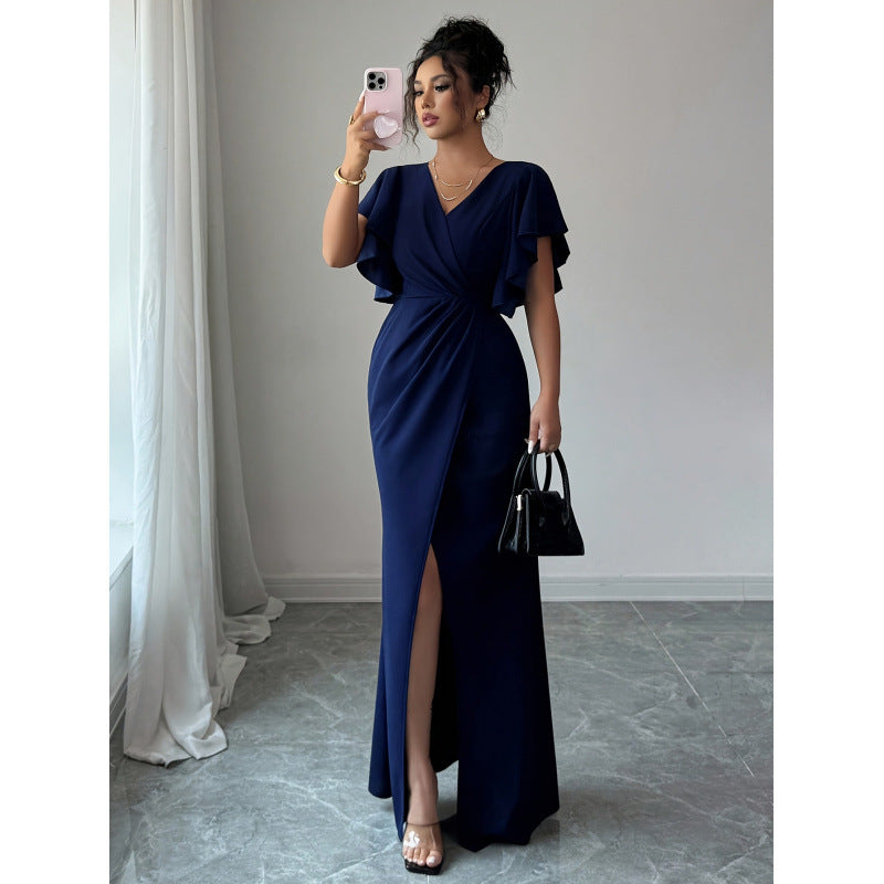 Damen Maxi-Kleid mit eleganter Wickeloptik und raffinierten Taillendetails Drune