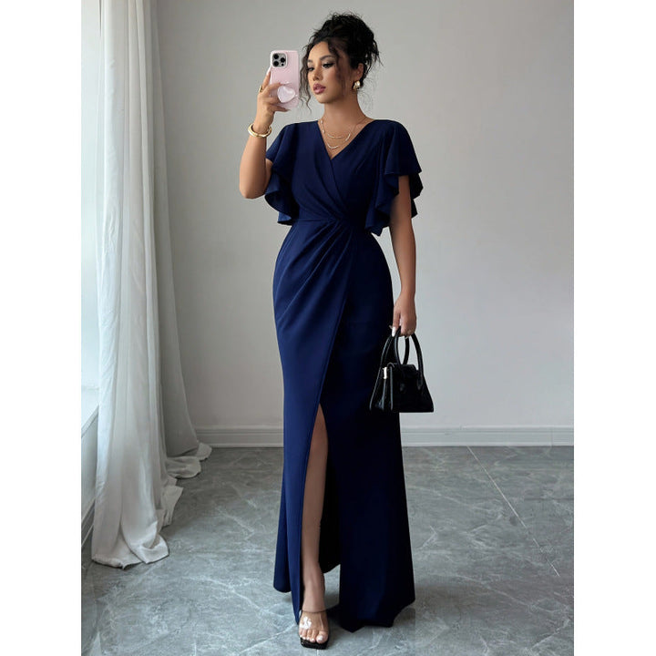 Damen Maxi-Kleid mit eleganter Wickeloptik und raffinierten Taillendetails Drune