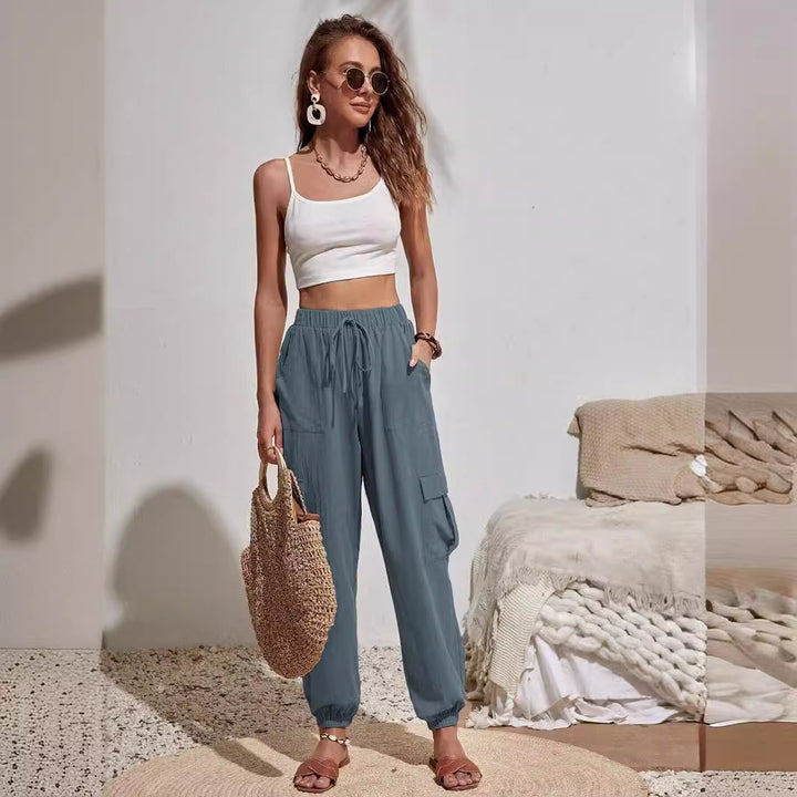 Damen lässige Cargo-Hose mit elastischem Bund und praktischen Taschen Drune