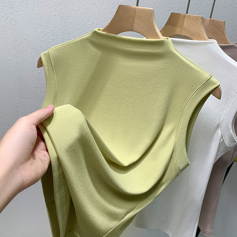 Damen ärmelloses Oberteil mit elegantem hohen Kragen und fließendem Material Drune