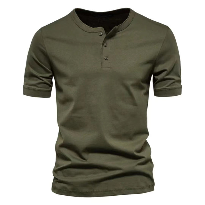 Herren nan tailliertes Kurzarm-Henleyshirt aus Baumwollmix mit Knopfleiste Drune