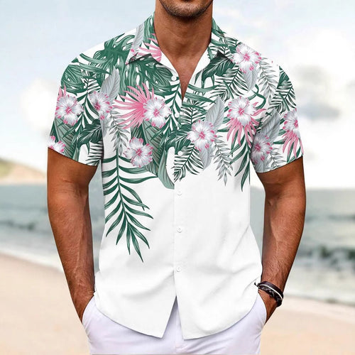 Herren Kurzarmhemd mit tropischem Blumendesign Drune
