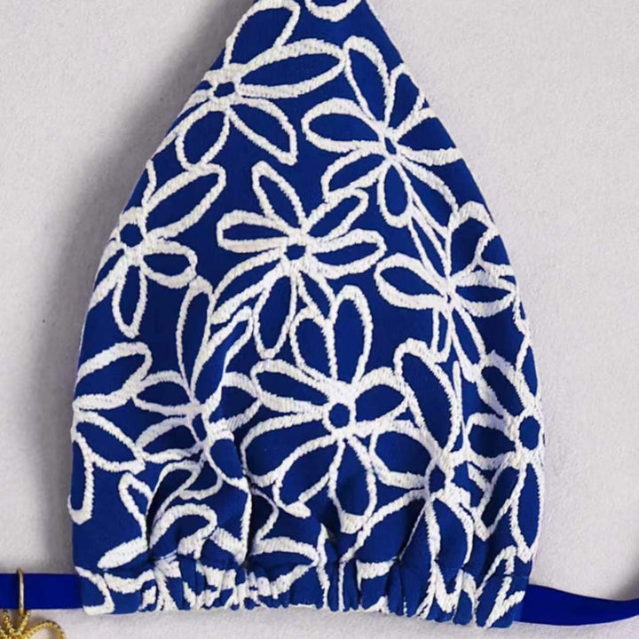 Damen Triangel-Bikini mit kontrastierenden Blütenmotiven Drune