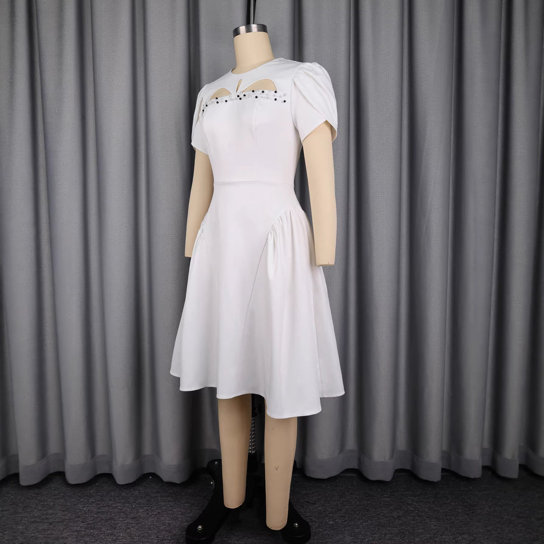 Damen Kleid mit eleganten Puffärmeln und raffinierten Cut-Outs Drune