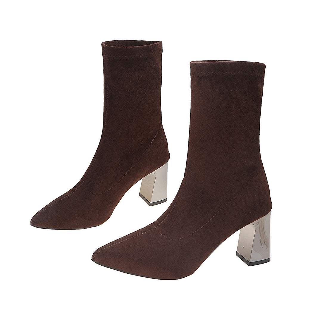 Damen Elegante Wildleder Stiefeletten mit Blockabsatz Drune