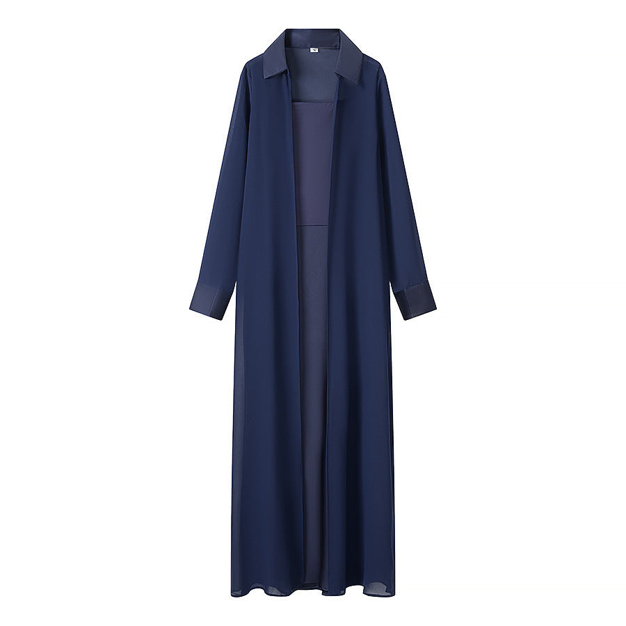Damen Langer Chiffon-Überwurfmantel mit integriertem Cami-Kleid Drune