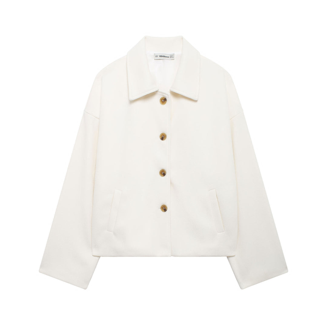 Damen Kurzmantel aus Woll-Mix mit Oversize‑Silhouette und verdeckter Knopfleiste Drune