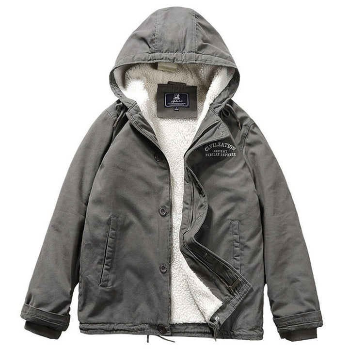 Herren Kapuzenjacke im Vintage-Worker-Stil mit Sherpa‑Futter Drune