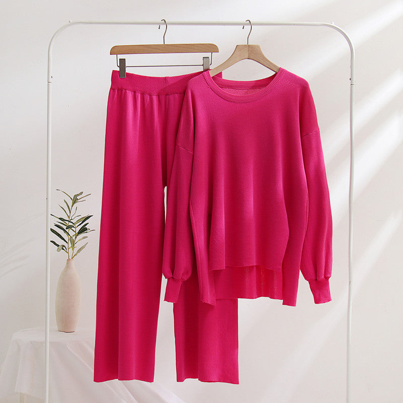 Damen lässiges Strickoberteil und Hose Set Drune