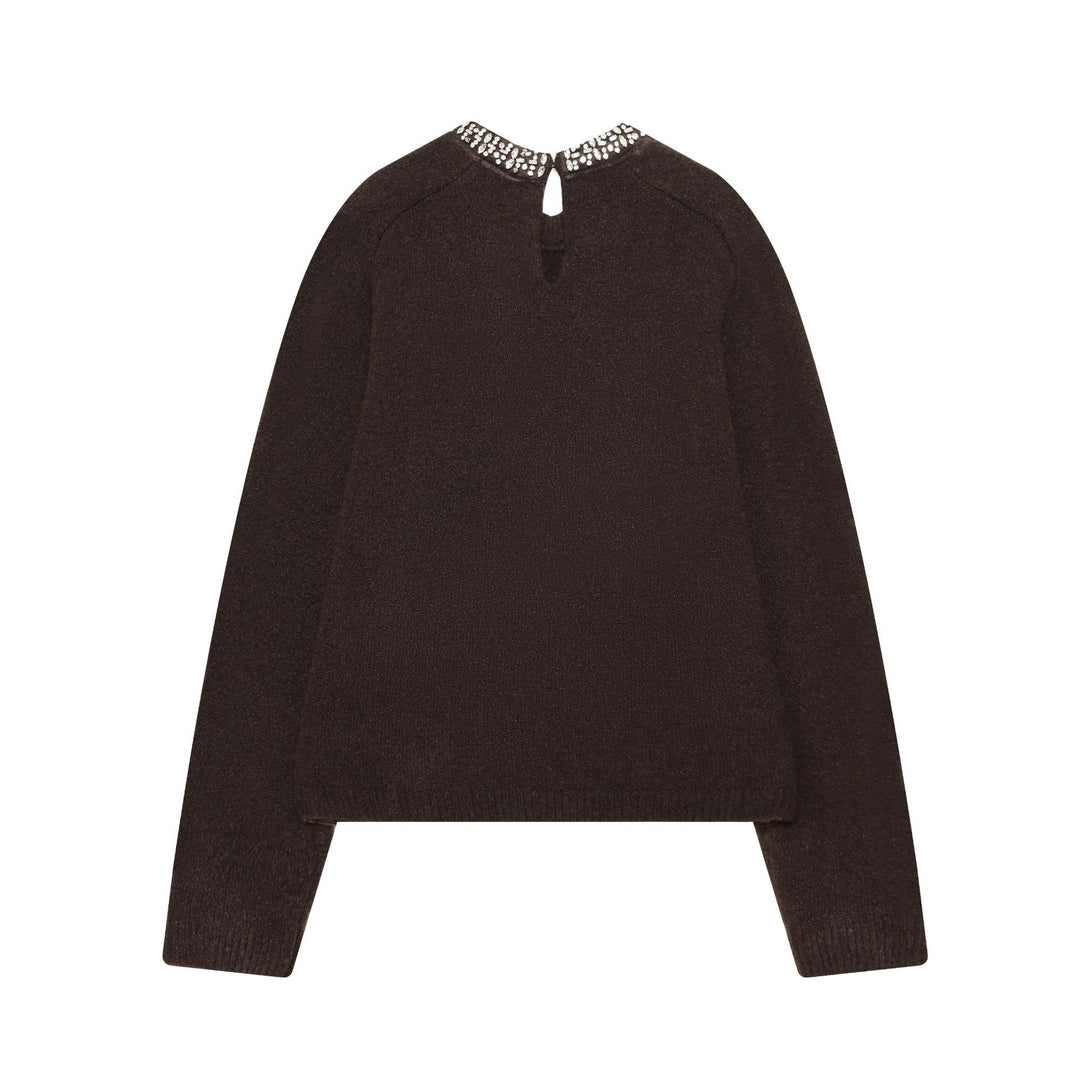 Damen nan cropped Strickpullover mit Schmuckkragen und Raglanärmeln Drune