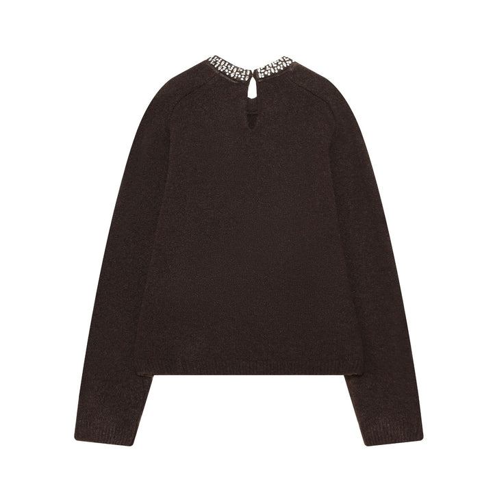 Damen nan cropped Strickpullover mit Schmuckkragen und Raglanärmeln Drune