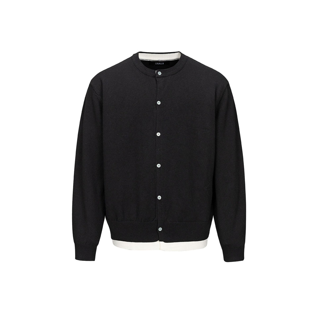 Herren Feinstrick-Cardigan mit Rundhals, durchgehender Knopfleiste und geripptem Saum Drune