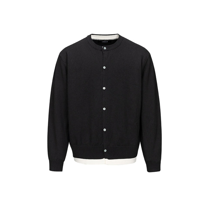 Herren Feinstrick-Cardigan mit Rundhals, durchgehender Knopfleiste und geripptem Saum Drune