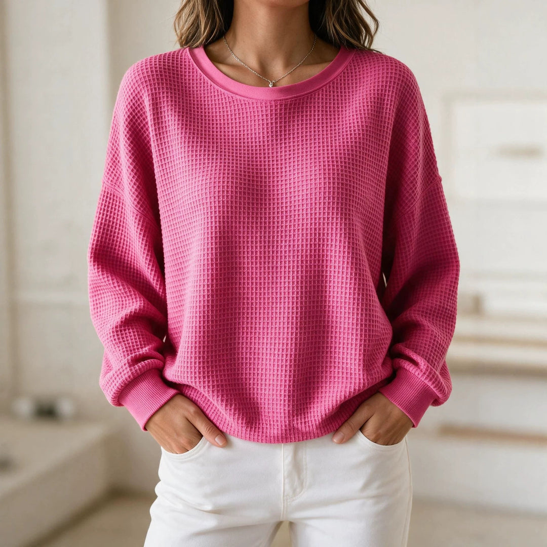 Damen Oversize Waffelstrick-Sweatshirt mit Rundhalsausschnitt Drune
