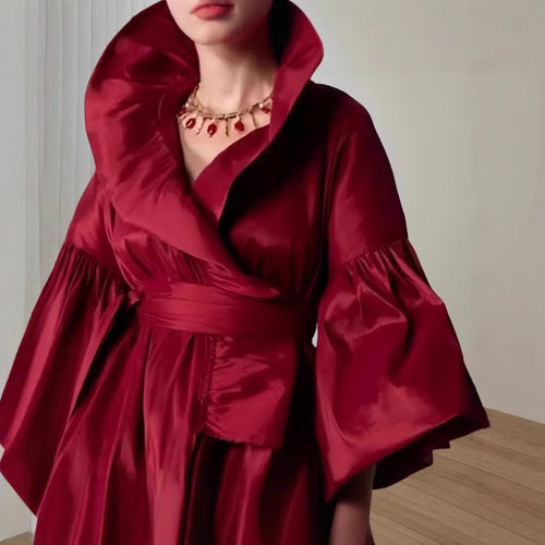 Damen Elegante Wickeljacke mit voluminösen Ärmeln und modernem Kragen Drune