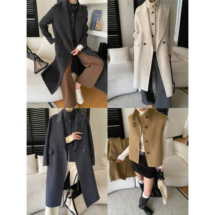 Damen eleganter Wollmantel mit doppelter Knopfleiste und oversized Schnitt Drune