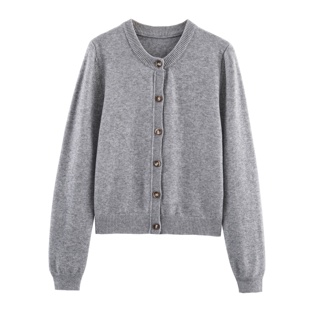 Damen nan feiner Knopfcardigan mit Rundhalsausschnitt, durchgehender Knopfleiste, geripptem Saum und schmaler Silhouette Drune