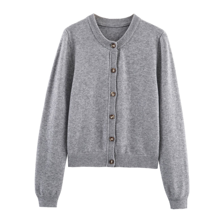 Damen nan feiner Knopfcardigan mit Rundhalsausschnitt, durchgehender Knopfleiste, geripptem Saum und schmaler Silhouette Drune