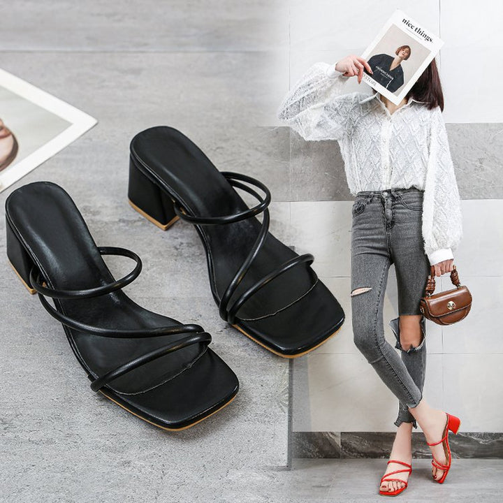 Damen Lounge Sandalen mit elegantem Blockabsatz Drune
