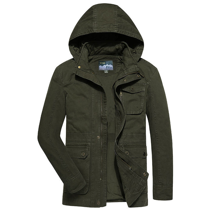 Herren robuste Canvas-Feldjacke mit Kapuze, Mehrfach-Taschen und verstärkten Nähten Drune