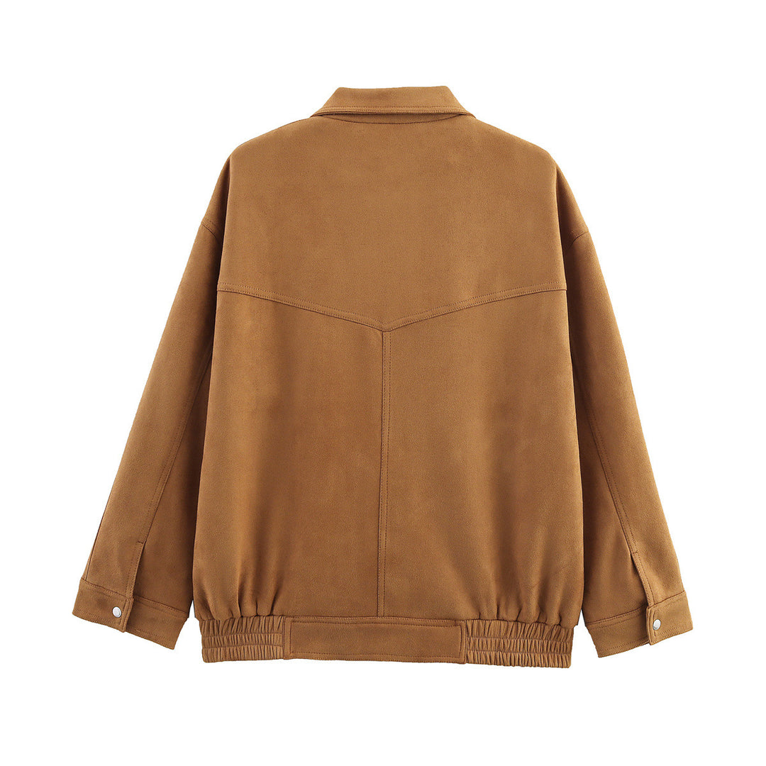 Damen nan kastige Veloursjacke mit Druckknopfleiste, aufgesetzten Klappentaschen und elastischem Saum Drune