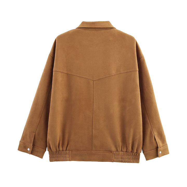 Damen nan kastige Veloursjacke mit Druckknopfleiste, aufgesetzten Klappentaschen und elastischem Saum Drune
