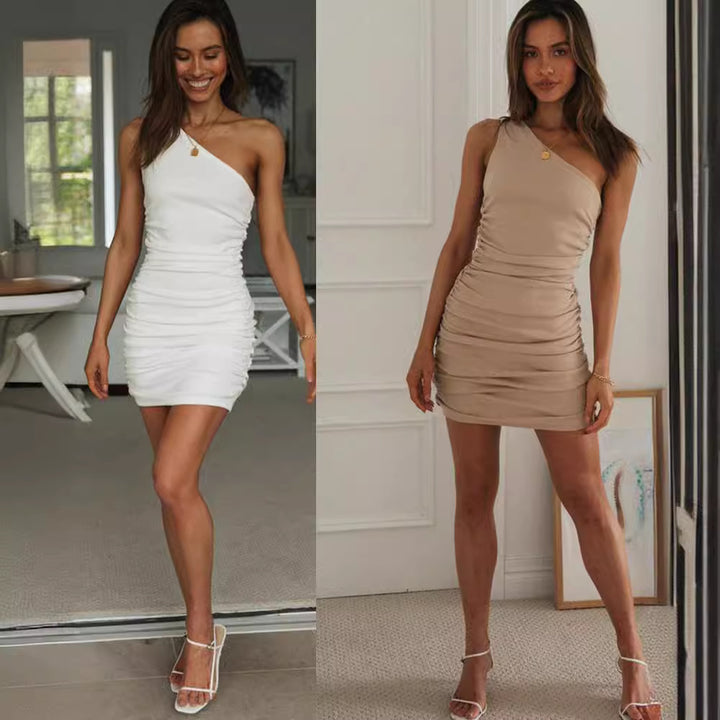 Damen figurbetontes Minikleid mit asymmetrischem Schnitt und Rüschendetails Drune