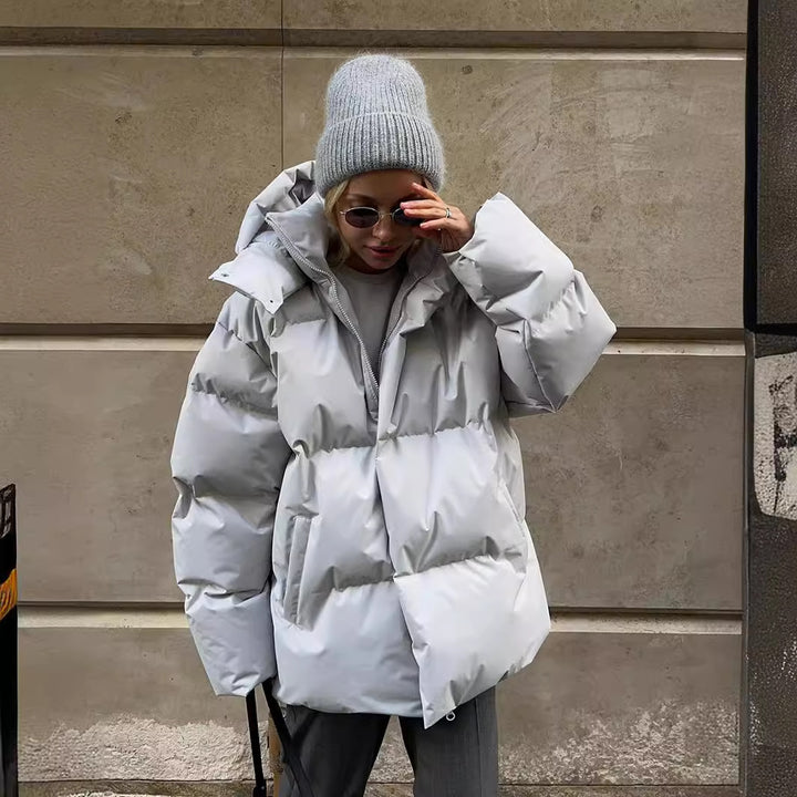 Damen sportliche Daunenjacke mit hohem Kragen und voluminösem Schnitt Drune