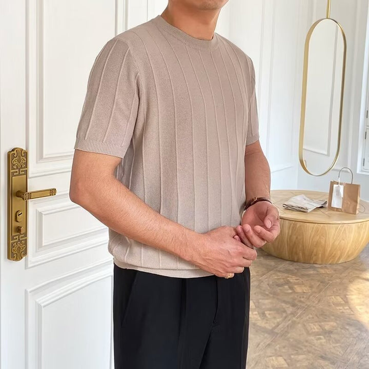 Herren Kurzarm Strickpullover mit Rippstruktur Drune