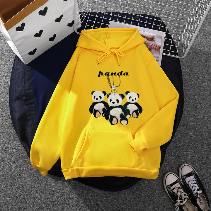 Damen nan oversized Kapuzenpullover mit Plüsch-Panda-Applikation und Kängurutasche Drune