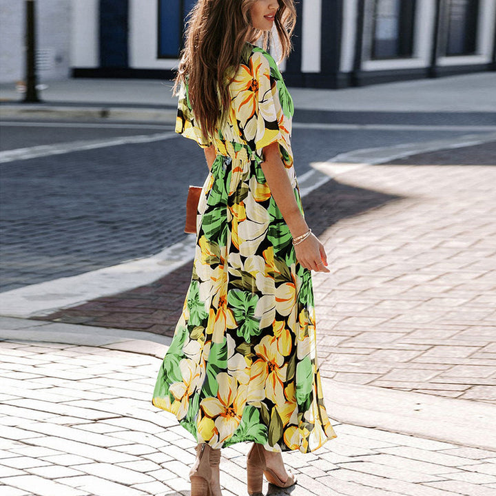 Damen Maxikleid mit tiefem V-Ausschnitt und seitlichem Schlitz Drune