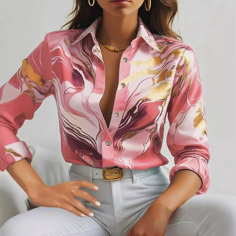 Damen Elegante Satinbluse mit maritimen Muster Drune