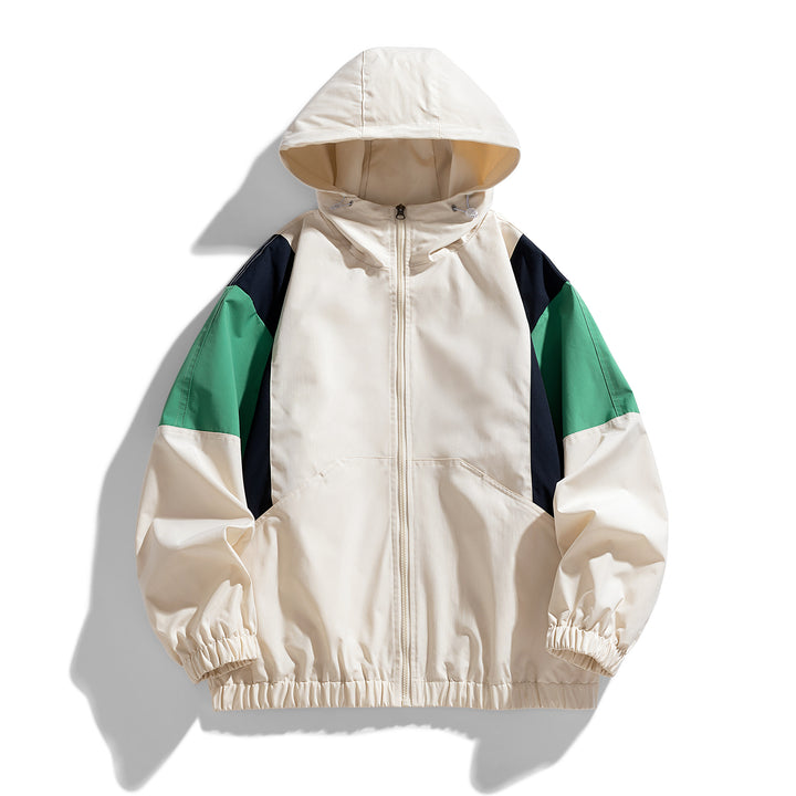 Herren Colorblock Windbreaker Kapuzenjacke mit Reißverschluss und elastischem Saum Drune