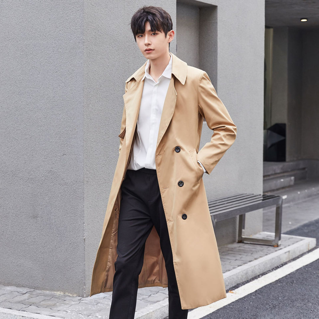 Herren Leichter Trenchcoat mit Doppelreiher, tailliertem Schnitt und windabweisender Oberfläche Drune