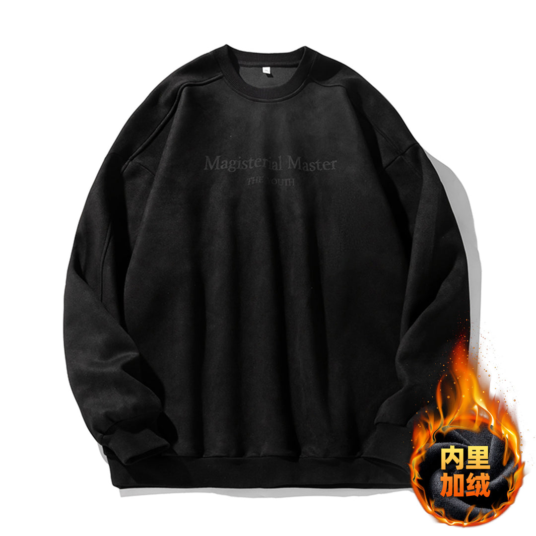 Unisex Oversize Velours-Sweatshirt mit Rundhalsausschnitt und dezenter Script-Prägung Drune