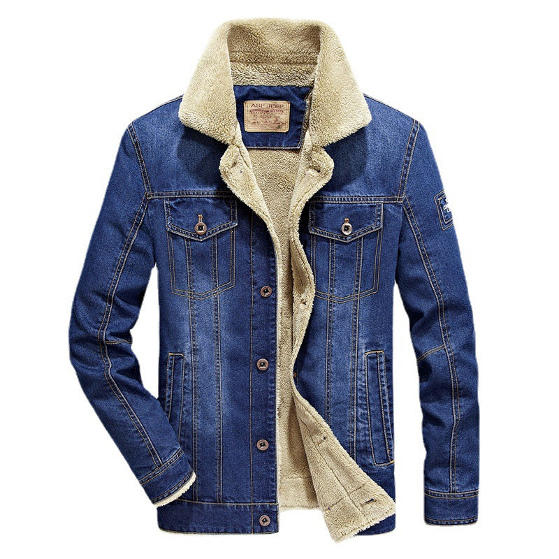 Herren Thermo-Jeans-Truckerjacke mit komplettem Sherpa-Innenfutter und Brustpattentaschen Drune