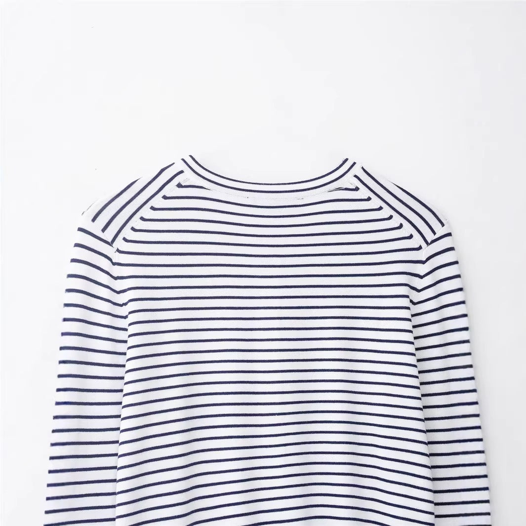 Damen Feinstrick-Cardigan mit maritimem Streifenmuster, Rundhalsausschnitt und Perlmuttknopfleiste Drune
