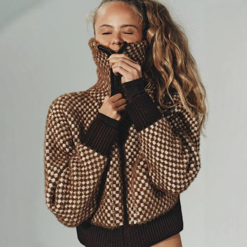 Damen modische Fleecejacke mit hohem Kragen und praktischen Taschen Drune