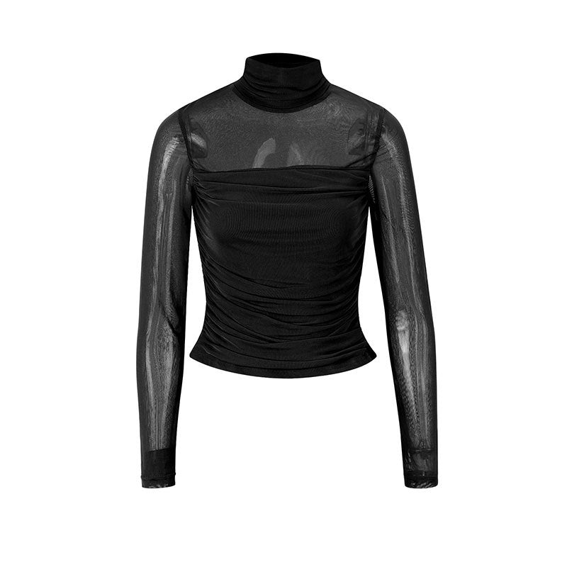 Damen Langarmshirt mit eleganter Raffung und transparentem Design Drune