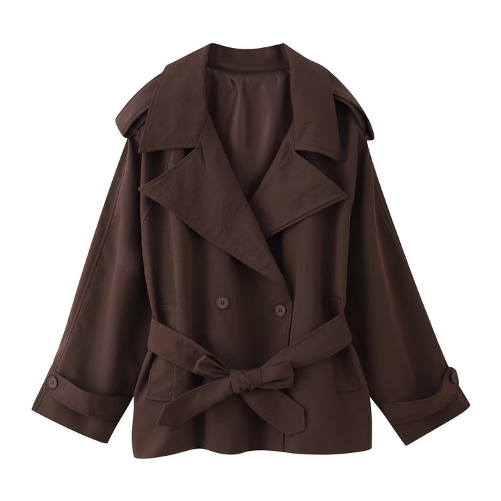 Damen 20+ kurzer doppeltreihiger Trenchblouson mit Taillengürtel und Epauletten Drune