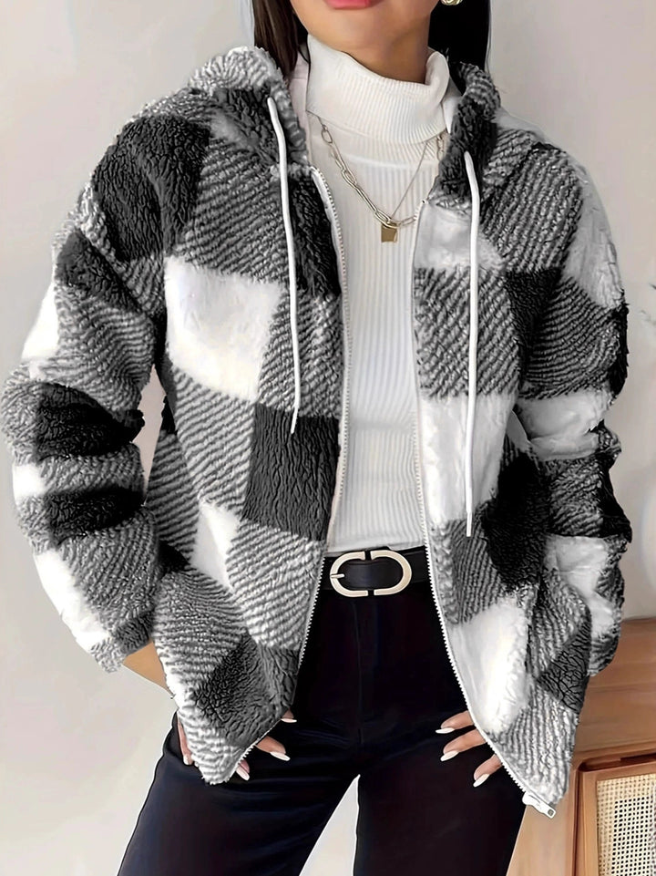 Drune | Kariert Teddy Hoodie Jacke | Warm und Bequem für den Winter