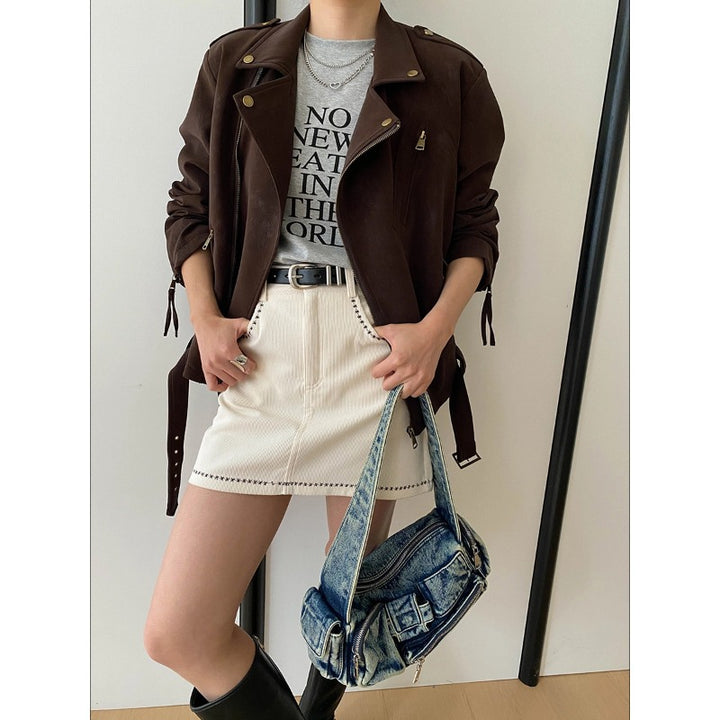 Damen Kunstleder-Bikerjacke mit eleganten Details und asymmetrischem Reißverschluss Drune