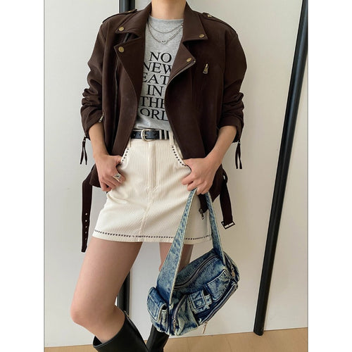 Damen Kunstleder-Bikerjacke mit eleganten Details und asymmetrischem Reißverschluss Drune