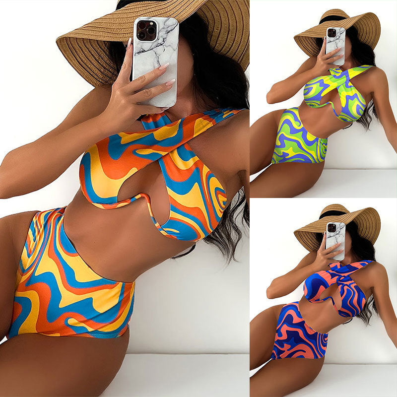 Damen Bikini-Set mit asymmetrischem Design und hohem Bund Drune